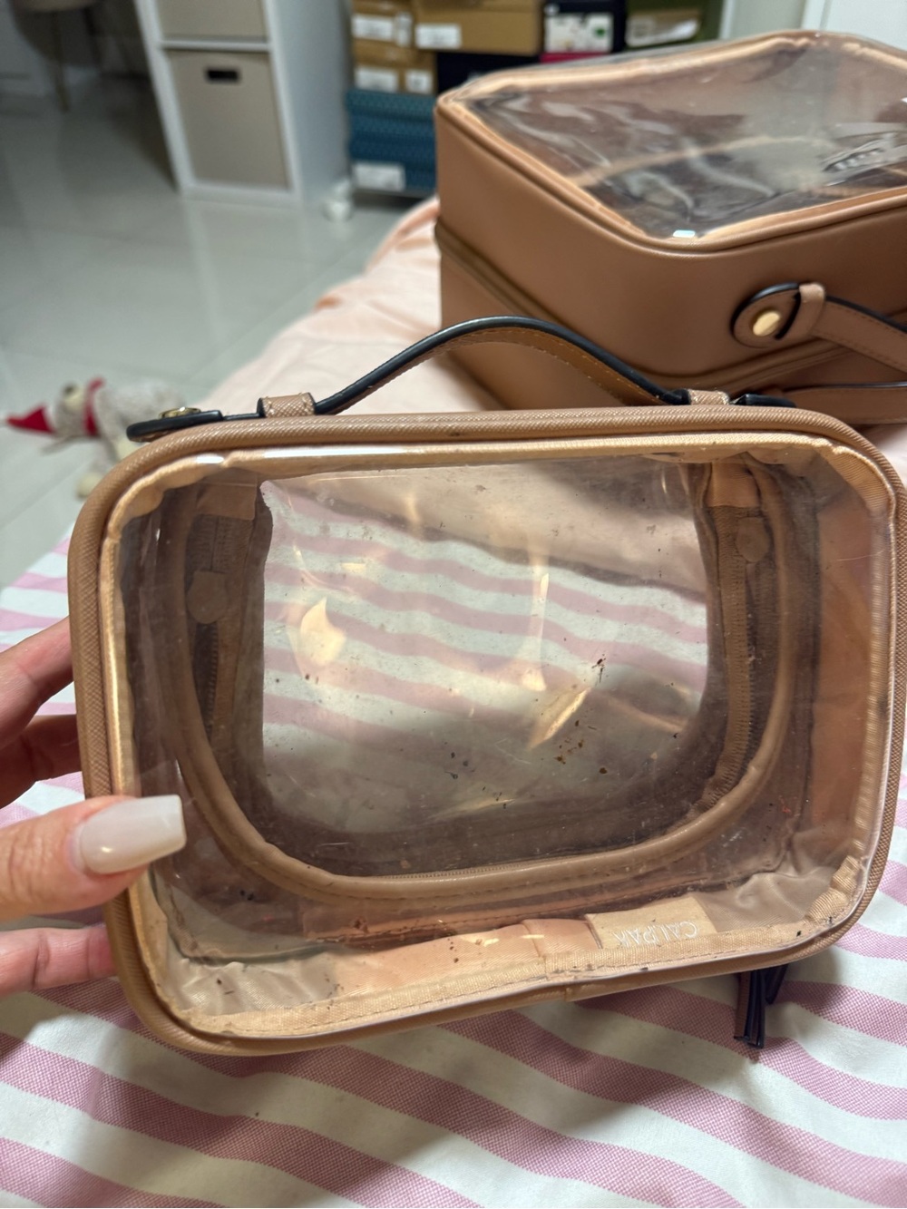 Calpak Small Clear Travel Cosmetic Case - Tan
